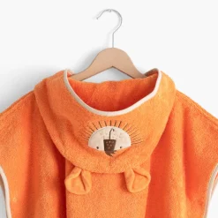 Ponchos|Carré Blanc Poncho enfant coton bio à capuche Safari