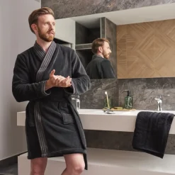 Coffrets Cadeaux|Robe De Chambre Homme|Carré Blanc Robe de chambre homme col kimono Silvalys carbone