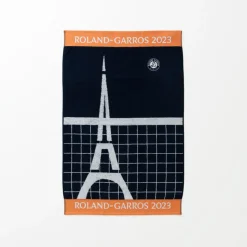 La Plage|Carré Blanc Serviette de plage joueur•se coton bio Roland-Garros 2023 marine