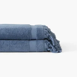 Serviettes De Toilette|Carré Blanc Serviette de toilette bouclette de coton Madeleine indigo