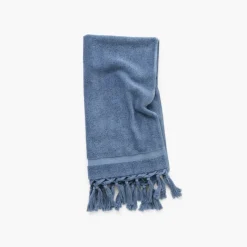 Serviettes De Toilette|Carré Blanc Serviette de toilette bouclette de coton Madeleine indigo