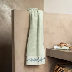 Serviettes De Toilette|Carré Blanc Serviette de toilette bouclette de coton Simones eucalyptus