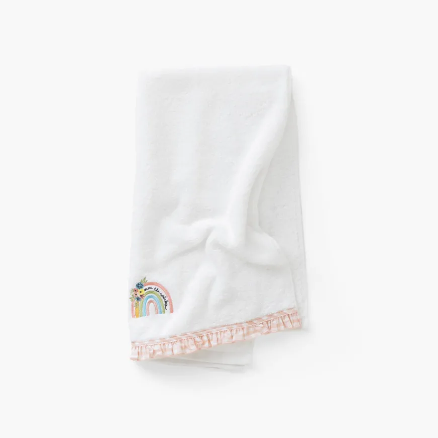 Serviettes De Toilette|Carré Blanc Serviette de toilette brodée coton bio Rêve d'or blanc