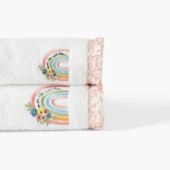 Serviettes De Toilette|Carré Blanc Serviette de toilette brodée coton bio Rêve d'or blanc