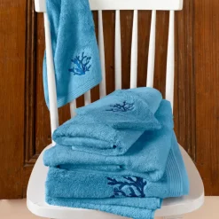 Serviettes De Toilette|Carré Blanc Serviette de toilette coton et viscose de bambou Abysse bleu