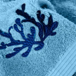 Serviettes De Toilette|Carré Blanc Serviette de toilette coton et viscose de bambou Abysse bleu