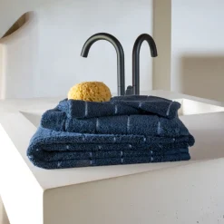 Serviettes De Toilette|Carré Blanc Serviette de toilette coton Hypnotic marine