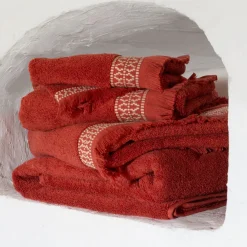 Serviettes De Toilette|Carré Blanc Serviette de toilette coton Villasol terracotta