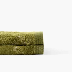 Serviettes De Toilette|Carré Blanc Serviette de toilette coton et viscose de bambou Silvalys vert mousse