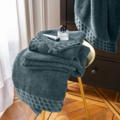 Serviettes De Toilette|Carré Blanc Serviette de toilette coton Cubes II vert cèdre
