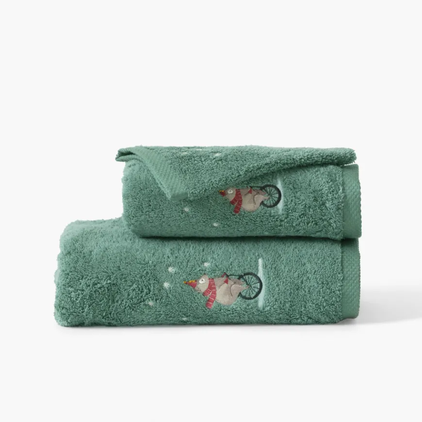 Serviettes De Toilette|Carré Blanc Serviette de toilette coton Féeries vert tendre