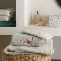 Serviettes De Toilette|Carré Blanc Serviette de toilette coton Féeries ivoire