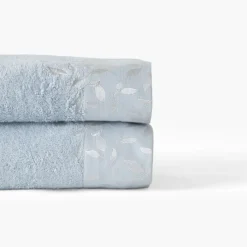 Serviettes De Toilette|Carré Blanc Serviette de toilette coton et viscose de bambou Equinoxe bleu givre