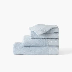 Serviettes De Toilette|Carré Blanc Serviette de toilette coton et viscose de bambou Equinoxe bleu givre