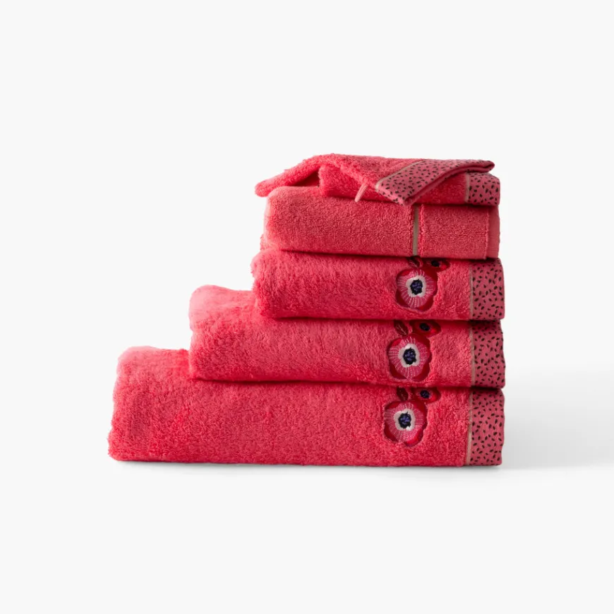 Serviettes De Toilette|Carré Blanc Serviette de toilette coton Rosella coquelicot