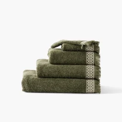 Serviettes De Toilette|Carré Blanc Serviette de toilette coton Villasol vert kaki