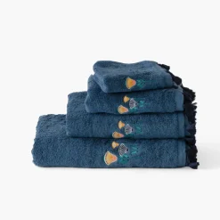 Serviettes De Toilette|Carré Blanc Serviette de toilette coton Papyrus bleu d'Egypte