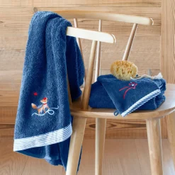Serviettes De Toilette|Carré Blanc Serviette de toilette coton biologique Ptitchic indigo