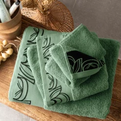 Serviettes De Toilette|Carré Blanc Serviette de toilette coton Azulejos vert