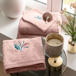 Serviettes De Toilette|Carré Blanc Serviette de toilette coton et viscose de bambou Calathéa rose