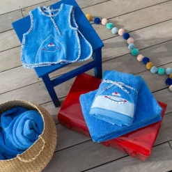 Serviettes De Toilette|Carré Blanc Serviette de toilette coton Beachful azur