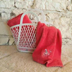 Serviettes De Toilette|Carré Blanc Serviette de toilette coton Atlantis corail