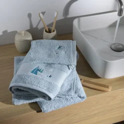 Serviettes De Toilette|Nouveautés Bébénew|Carré Blanc Serviette de toilette phosphorescente coton Stellaire bleu banquise