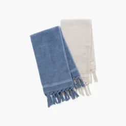 Serviettes Invité|Carré Blanc Serviette invité bouclette de coton Madeleine indigo