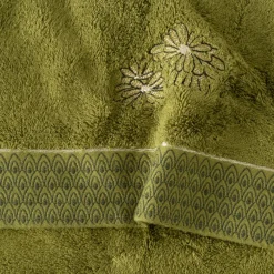 Serviettes Invité|Carré Blanc Serviette invité coton et viscose de bambou Silvalys vert mousse