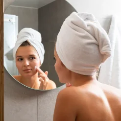Accessoires Beauté|Accessoires Beauté|Carré Blanc Serviette pour cheveux en velours de coton biologique Naturelle blanc