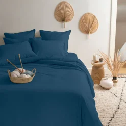 Taies D’oreiller|Carré Blanc Taie d'oreiller carrée coton Neo Bleu prusse