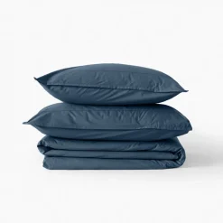 Taies D’oreiller|Carré Blanc Taie d'oreiller carrée coton Neo Bleu prusse