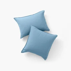 Taies D’oreiller|Carré Blanc Taie d'oreiller carrée lin et coton lavé Songe bleu baltique