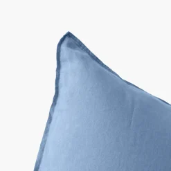 Taies D’oreiller|Carré Blanc Taie d'oreiller carrée lin et coton lavé Songe bleu baltique
