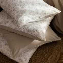 Taies D’oreiller|Carré Blanc Taie d'oreiller carrée lin et coton lavé Songe grège floral