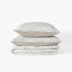 Taies D’oreiller|Carré Blanc Taie d'oreiller carrée lin et coton lavé Songe grège floral
