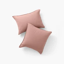 Taies D’oreiller|Carré Blanc Taie d'oreiller carrée lin et coton lavé Songe rose cendré