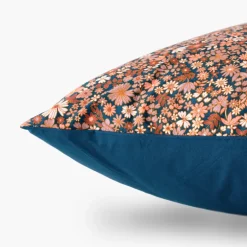 Taies D’oreiller|Carré Blanc Taie d'oreiller carrée percale de coton Neo bleu prusse floral