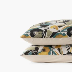 Taies D’oreiller|Carré Blanc Taie d'oreiller carrée percale de coton Neo ficelle floral