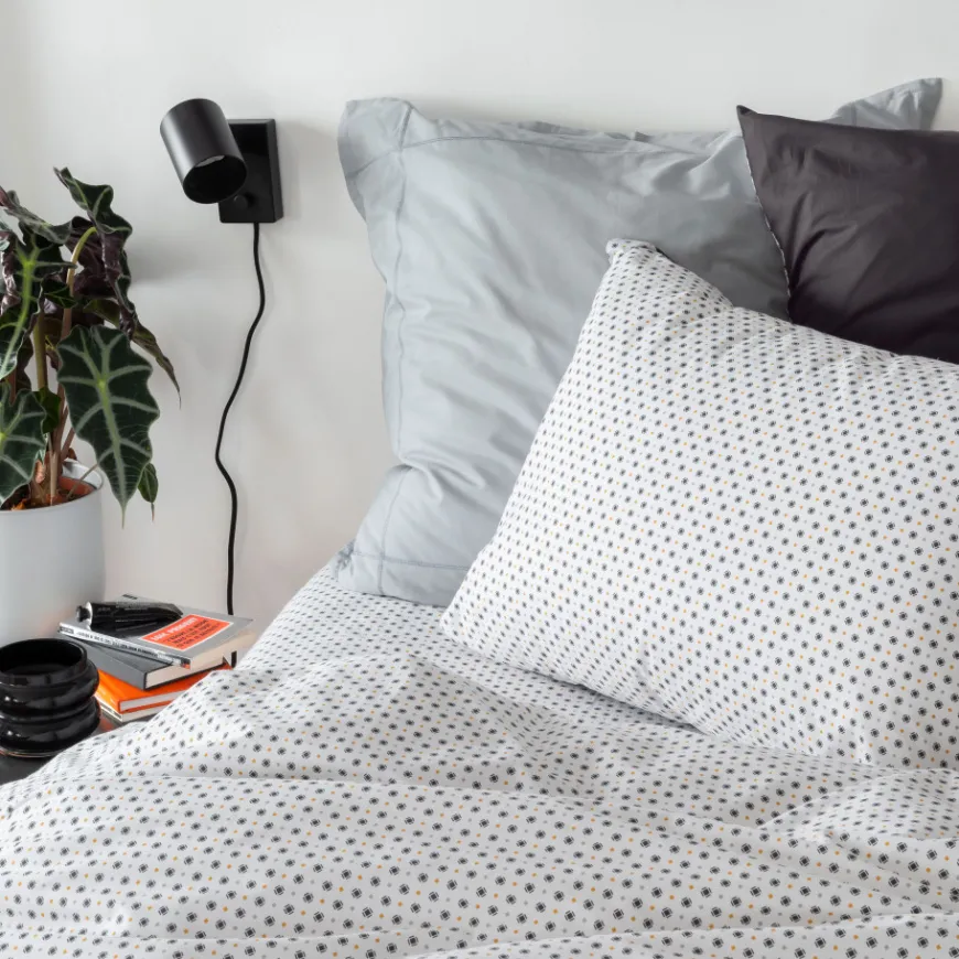 Taies D’oreiller|Carré Blanc Taie d'oreiller carrée percale de coton Neo anthracite géométrique