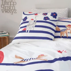 Linge De Litbio|Taies D'oreiller|Carré Blanc Taie d'oreiller carrée réversible coton biologique Ptitchic chat