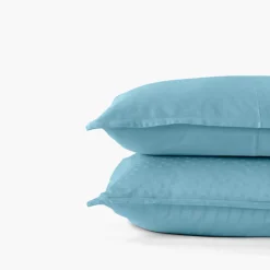 Taies D’oreiller|Carré Blanc Taie d'oreiller rectangulaire satin de coton jacquard pois et rayures Prestige glacier