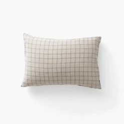 Taies D’oreiller|Carré Blanc Taie d'oreiller rectangulaire lin et coton lavé Songe charbon carreaux