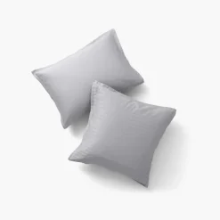 Taies D’oreiller|Carré Blanc Taie d'oreiller rectangulaire satin de coton jacquard pois et rayures Prestige tourterelle