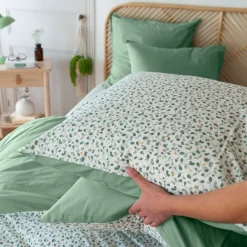 Taies D’oreiller|Carré Blanc Taie d'oreiller rectangulaire percale de coton Neo thym végétal