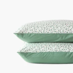 Taies D’oreiller|Carré Blanc Taie d'oreiller rectangulaire percale de coton Neo thym végétal