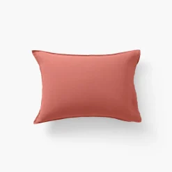 Taies D’oreiller|Carré Blanc Taie d'oreiller rectangulaire lin et coton lavé Songe terre cuite