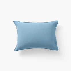 Taies D’oreiller|Carré Blanc Taie d'oreiller rectangulaire lin lavé Songe bleu baltique