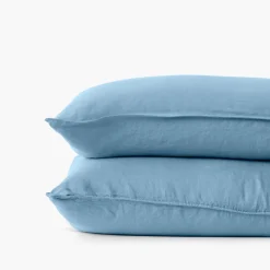 Taies D’oreiller|Carré Blanc Taie d'oreiller rectangulaire lin lavé Songe bleu baltique