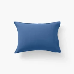Taies D’oreiller|Carré Blanc Taie d'oreiller rectangulaire lin et coton lavé Songe bleu de chine